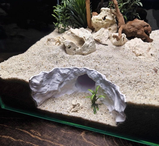 Rocky Aquarium Cave Hide  Single Entry Fish & Shrimp Shelter, Natural Stone-Look - Tank Accessory - Aquascape Decor