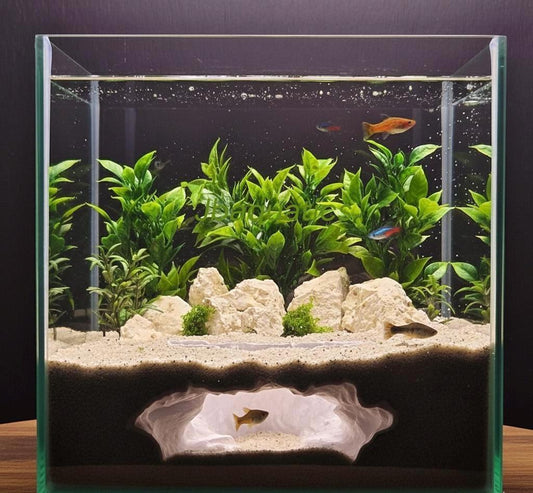 Underground Canyon Aquarium Cave Hide | Natural Rock Tunnel Shelter for Fish, Shrimp and Betta | Aquascape and Terrarium Decor