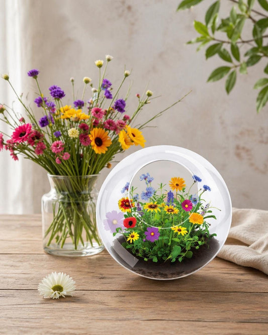 Wildflowers Glass Terrarium, Mini Indoor Garden, Botanical Home Decor, Unique Nature Gift, Low Maintenance Plant Display